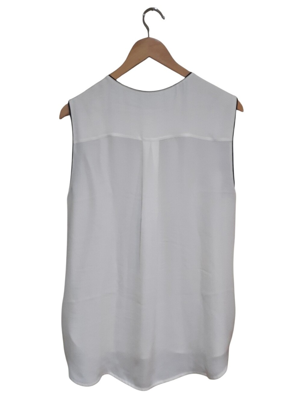 Vince Off White Sleeveless Button Front Silk Blouse with Black Piping Size XL - Picture 6 of 8